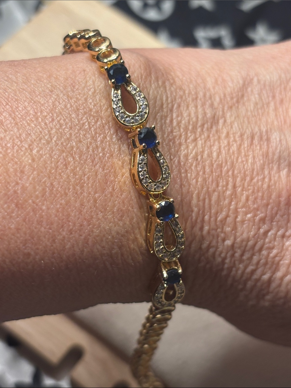 7” Gold-Tone Bracelet with Sapphire-Blue Stones